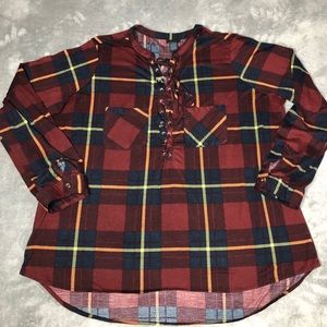 RUE 21 PLUS Red Plaid Round Neck W/ Corset Closure